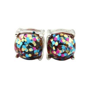 5/$25 Blue Rainbow Glitter Silver Tone Earrings